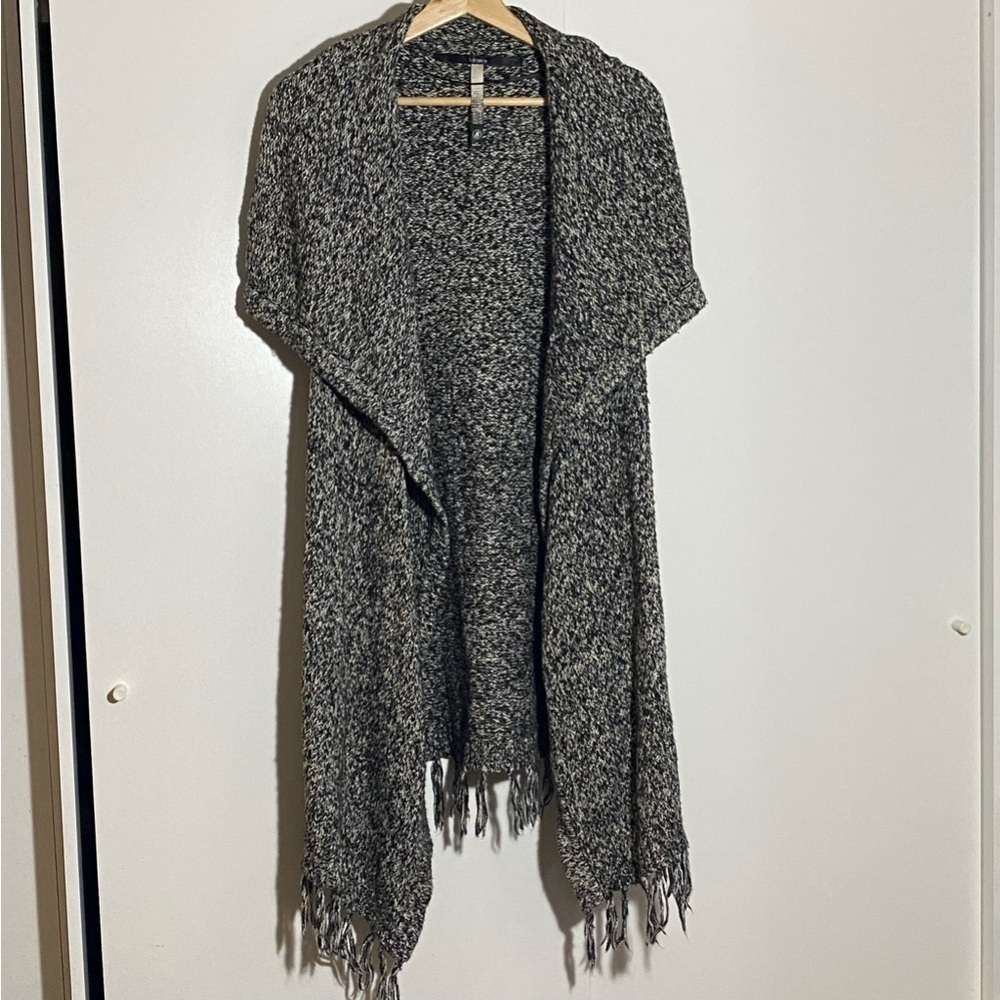 🎈Kensie heather gray shawl sweater fringe  goth Y2K open front long cardigan S